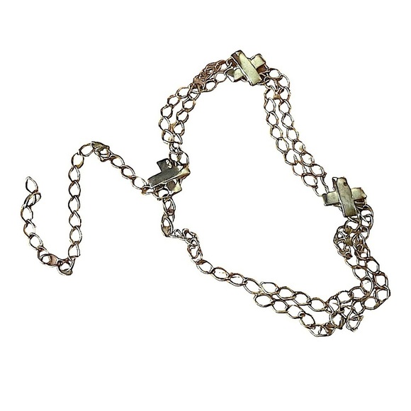 VINTAGE Gold Tone "X" Double Chain Belt - Picture 1 of 5